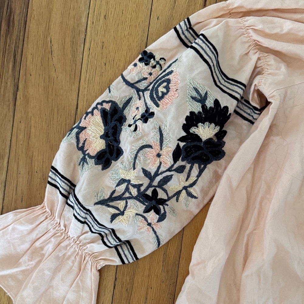 Free People | Fleur Du Jour 
Embroidered Pink Peasant Mini Dress - Picture 5 of 8